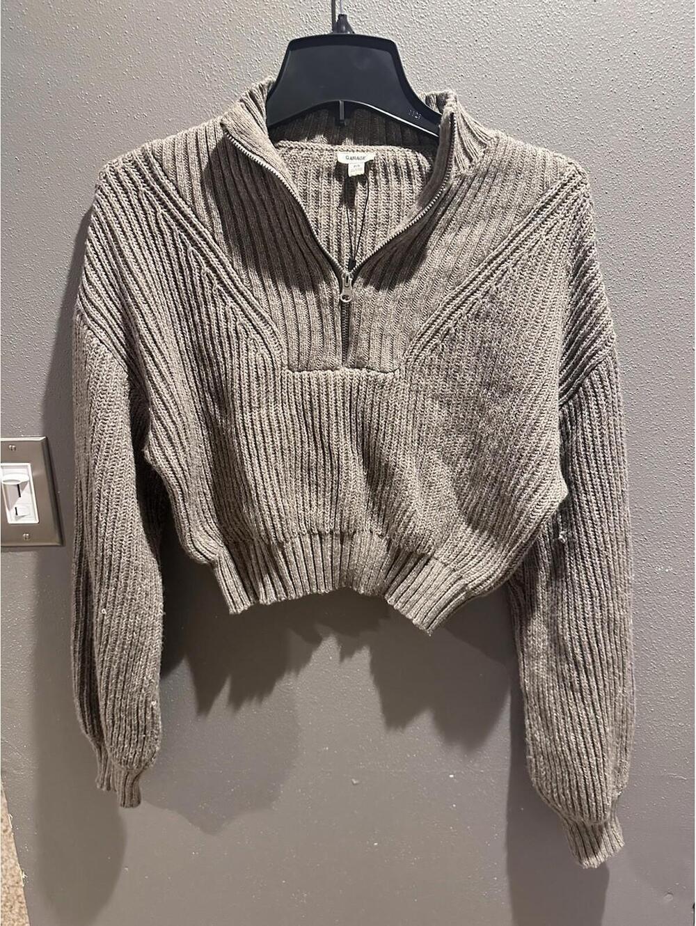 Garage Taupe Ribbed Knit Crop Sweater Small